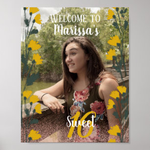 Póster Sweet 16 Welcome Faux Pink Glitter Photo Garden