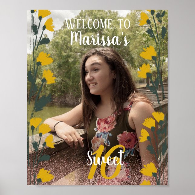 Póster Sweet 16 Welcome Faux Pink Glitter Photo Garden (Frente)