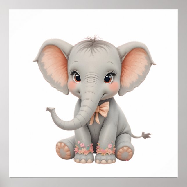 Póster Sweet Baby Elephant Wall Art – Nursery Poster  (Frente)
