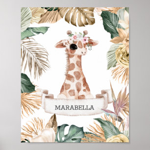 Póster *~* Sweet Baby Giraffe Jungle Plants Nursery Girl
