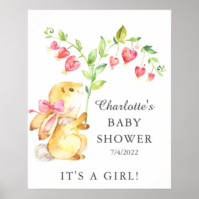 Póster Sweet Baby Girl Bunny Baby Shower (Frente)