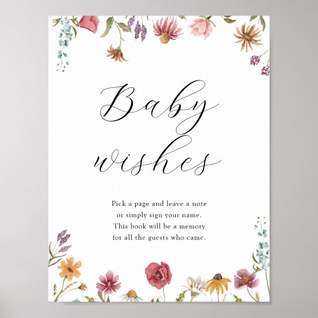 Póster Sweet Baby Wishes Rótulo Baby Shower Guestbook (Frente)
