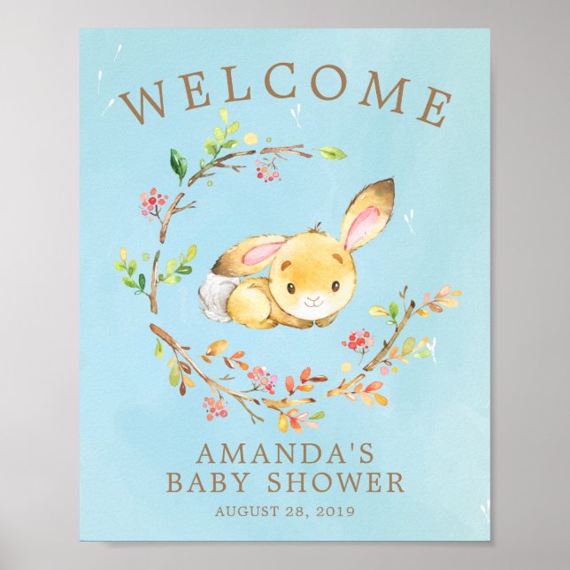Póster Sweet Bunny Welcome Boys Baby Shower Poster (Frente)