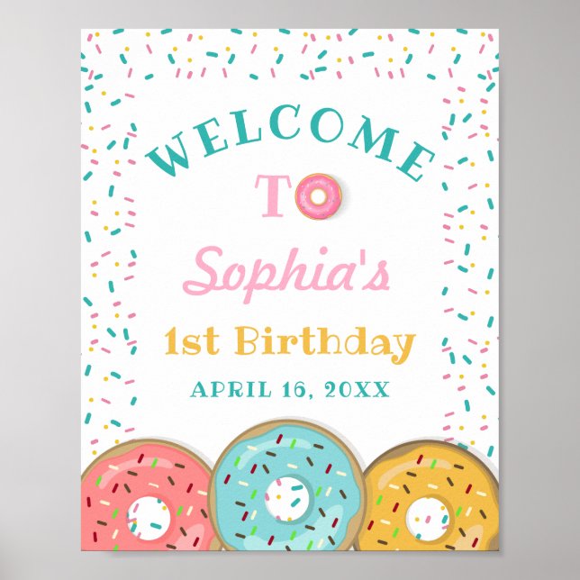 Póster Sweet Donut Party Doughnut Birthday Welcome Sign (Frente)