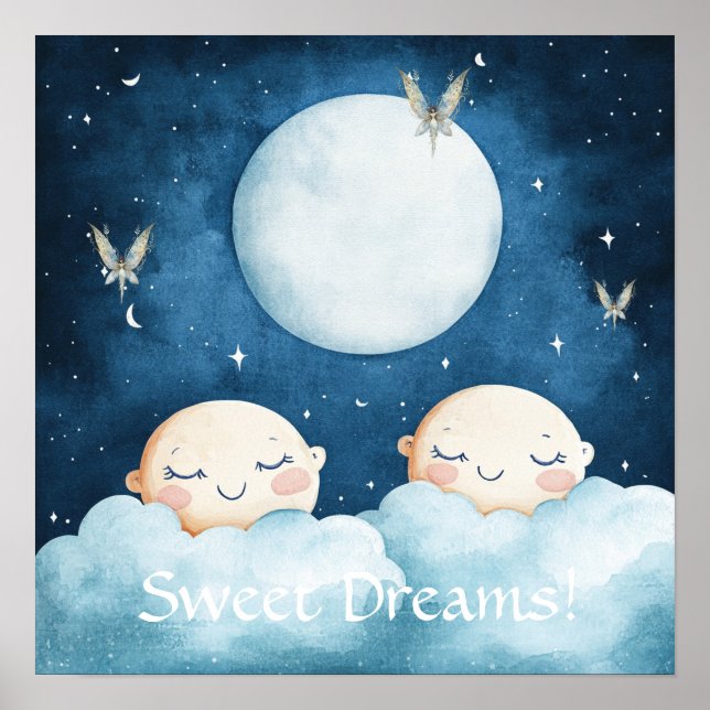 Póster Sweet Dreams Blue Night Sky Nursery Poster (Frente)