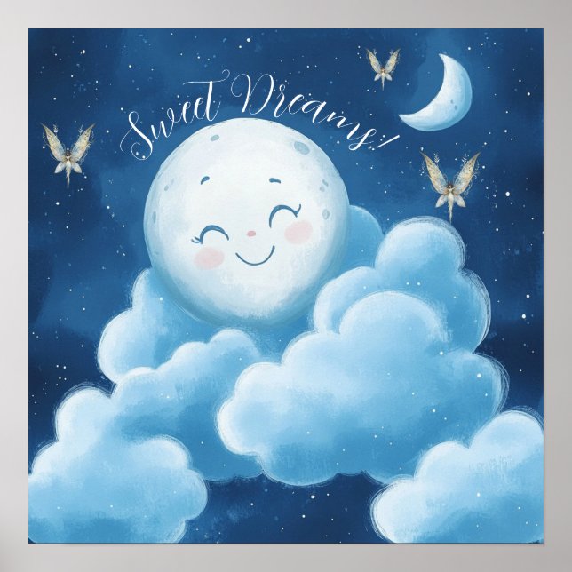 Póster Sweet Dreams Blue Night Sky Nursery Poster (Frente)
