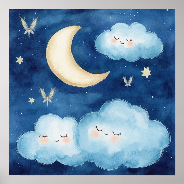 Póster Sweet Dreams Blue Night Sky Nursery Poster (Frente)