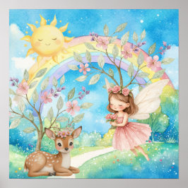 Póster Sweet Dreams Rainbow Fairy & Deer Nursery 