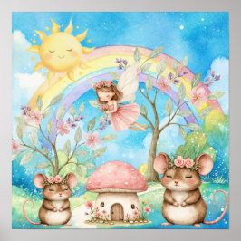 Póster Sweet Dreams Rainbow Fairy & Mice Nursery 