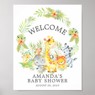 Póster Sweet Jungle Animals Welcome Baby Shower Poster