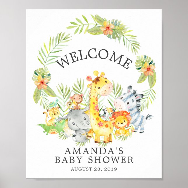 Póster Sweet Jungle Animals Welcome Baby Shower Poster (Frente)