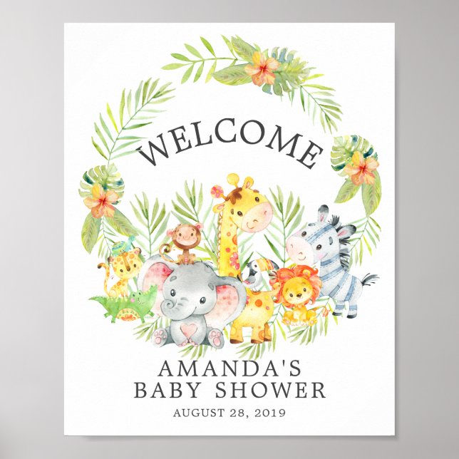 Póster Sweet Jungle Animals Welcome Baby Shower Poster (Frente)