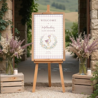 Póster Sweet Lilac Gingham Baby Goose Welcome Sign LPM26