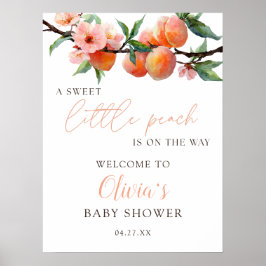 Póster Sweet Little Peach Baby Shower Welcome Sign