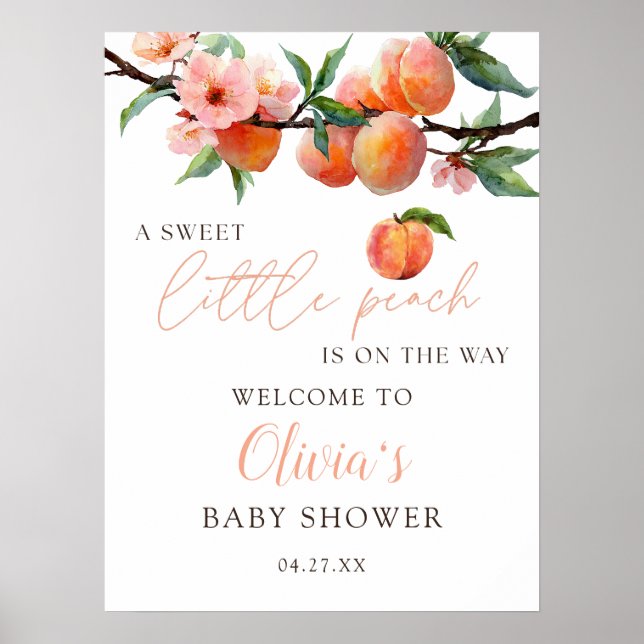 Póster Sweet Little Peach Baby Shower Welcome Sign (Frente)