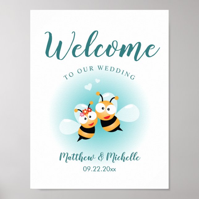 Póster Sweet Meet To Bee Cute Boda Welcome Sign (Frente)