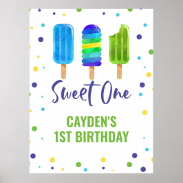 Póster Sweet One First Birthday Ice Pop Blue Green