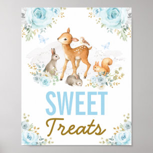Póster Sweet Treats Blue Woodland Forest Animals Favors