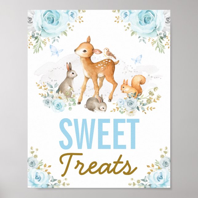 Póster Sweet Treats Blue Woodland Forest Animals Favors (Frente)
