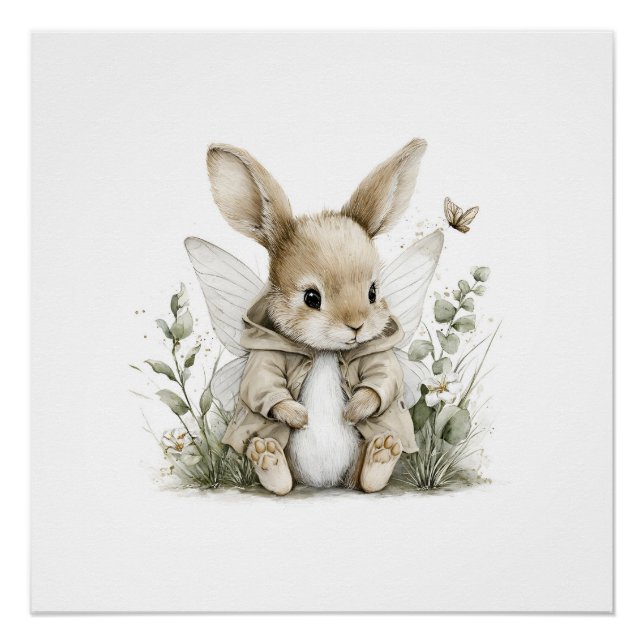 Póster Sweet watercolour fairy bunny illustration (Anverso)