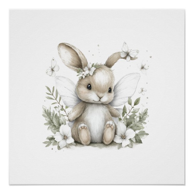 Póster Sweet watercolour fairy bunny illustration (Anverso)