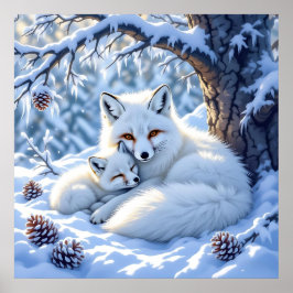 Póster Sweet White Foxes in the Snow