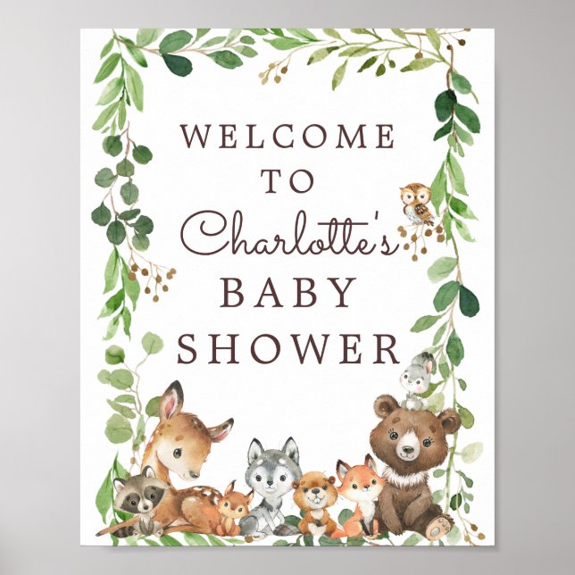 Póster Sweet Woodland Animals Baby Shower Welcome Sign (Frente)