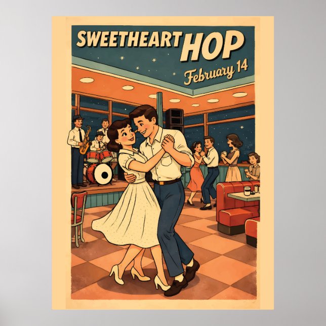 Póster Sweetheart Hop February 14 Retro 50s Dance Poster  (Frente)