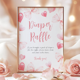 Póster Sweetheart Pink Bow Diaper Raffle Table Sign