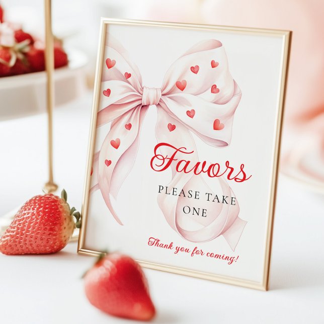 Póster Sweetheart Pink Bow Favors Baby Shower Table Sign (Subido por el creador)