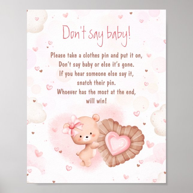 Póster Sweetie Pink Baby Shower no dice juego del bebé (Frente)