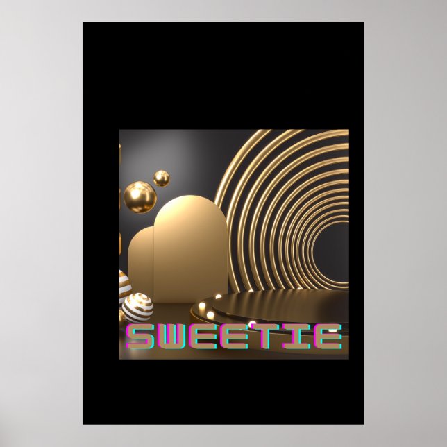 Póster Sweetie Text name Impreso con forma de corazón (Frente)
