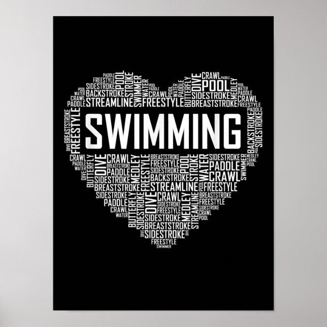 Póster Swimming Heart Coach Swimmer Gift Swift Lover Rega (Frente)