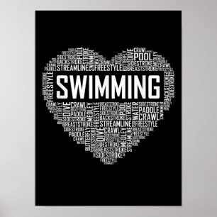 Póster Swimming Heart Coach Swimmer Gift Swift Lover Rega