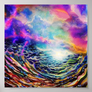 Póster Swirled ocean aurora borealis