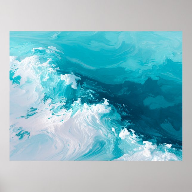 Póster Swirling Turquoise Waves Abstract Ocean Wave Art (Frente)