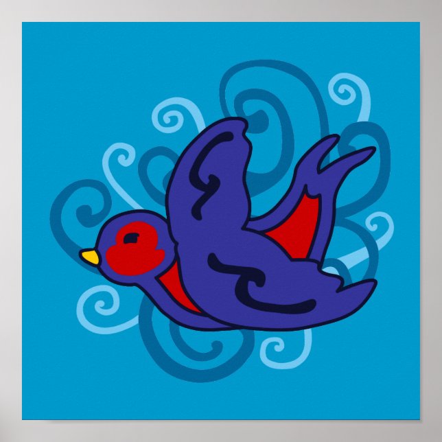 Póster Swirly Tattoo Swallow (Frente)