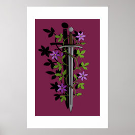 Póster Sword & Clematis – Medieval Floral Blade