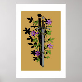 Póster Sword & Clematis – Medieval Floral Blade