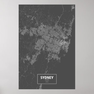 Póster Sydney, Australia (blanco sobre negro)