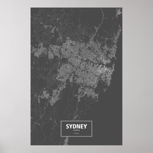 Póster Sydney, Australia (blanco sobre negro) (Frente)