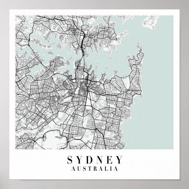 Póster Sydney: Australia Blue Water Street Map (Frente)