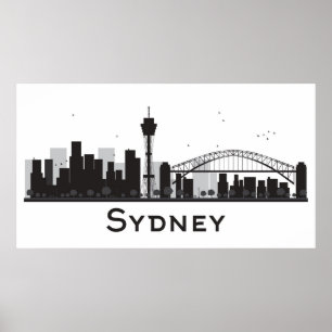 Póster Sydney, Australia horizonte negro y blanco del  