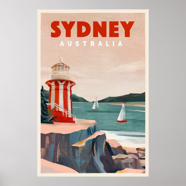 Póster Sydney, Australia Lighthouse Vintage Travel Poster (Frente)