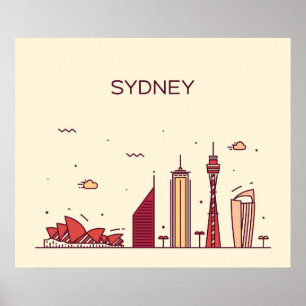 Póster Sydney, Australia   Línea aérea Doodle