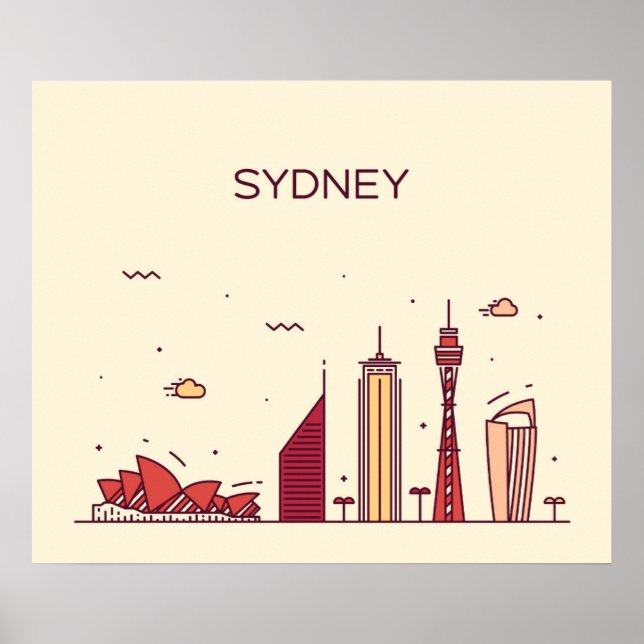 Póster Sydney, Australia | Línea aérea Doodle (Frente)