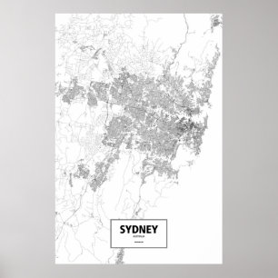 Póster Sydney, Australia (negro sobre blanco)