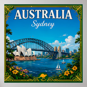 Póster 🌏 Sydney Australia Recuerdo Desde Puerto 🌏