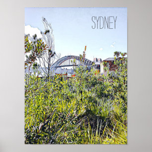 Póster Sydney Harbour Bridge with native plants