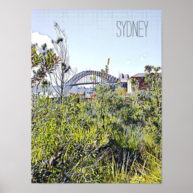 Póster Sydney Harbour Bridge with native plants (Frente)